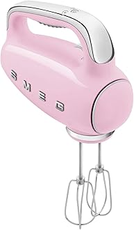 HMF01PKUK Hand Mixer with Turbo Function, 3 Attachments, LED Display, Retro 50's Style, 250W, Pink
