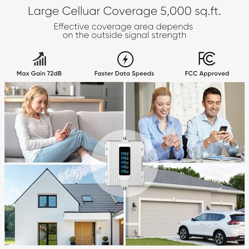 Image of Cell Phone Booster with Smart LCD Display, 5G Compatible for All U.S. Carriers, Signal Booster Up to 5,000 sq ft, FCC Approved