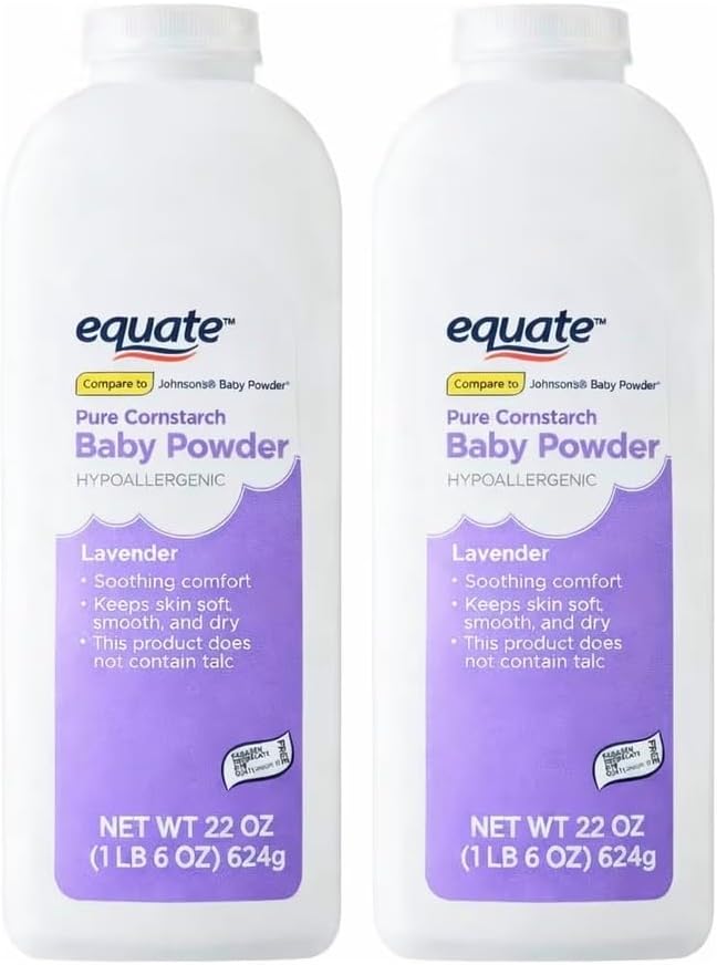 Equate Pure Cornstarch Baby Powder with Lavender and Chamomile-Talc-Free(Pack 2, 22 Oz.)