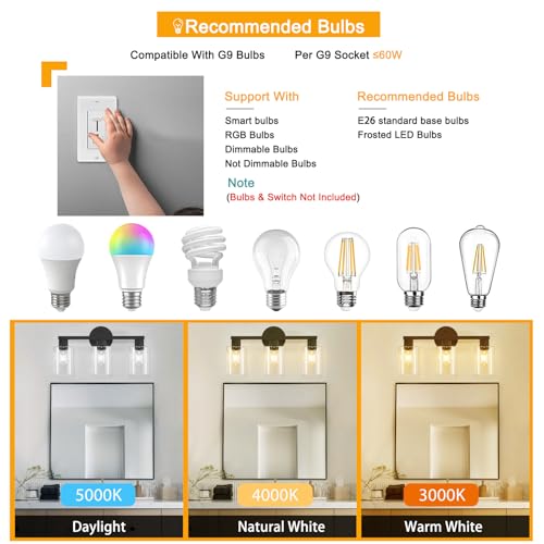 Image of Bathroom Vanity Light Bathroom Light Fixtures Vanity Lights for Bathrrom Light Fixtures with Clear Glass Shade for Bath 3 Light (Black)