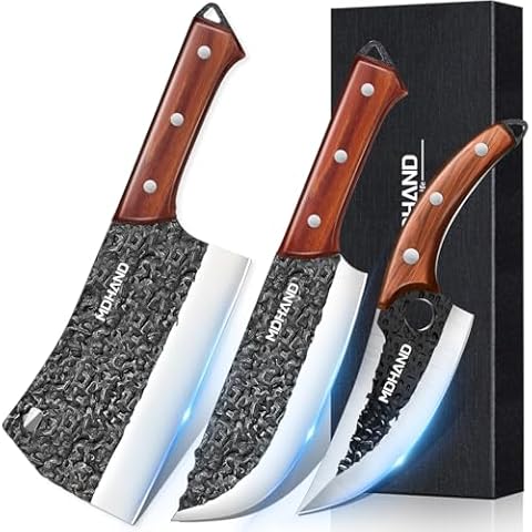 MDHAND 3PCS Butcher Knife Set - Serbian Chef Knife Set with Gift Box Cover