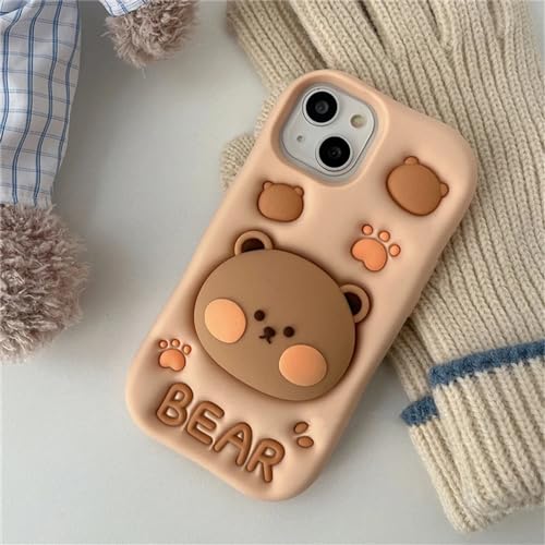 Image of MIDOS Back Cover iPhone 15 Soft Silicone 3D Cute Cartoon With Holder Full Protective Case Compatible With iPhone 15 (Bear), Black