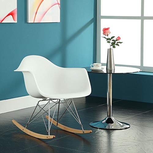 Costello® RETRO ROCKING ROCKER LOUNGE LEISURE CHAIR OUTDOOR SUN PATIO GARDEN SEAT PLASTIC OFFICE TULIP DINING ABS PLASTIC (WHITE)
