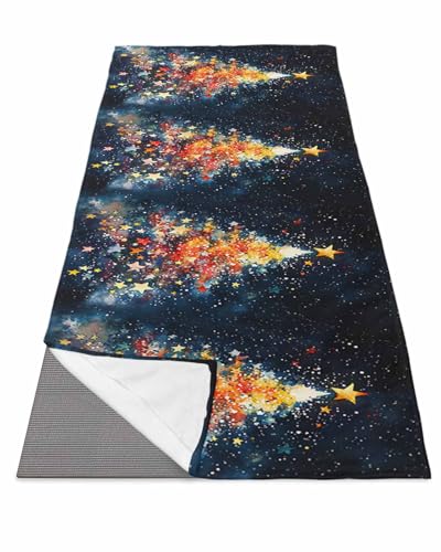 DecorLovee Yoga Mat Towel for Hot Yoga, Christmas Absorb Sweat Microfiber Yoga Towel Non Slip Yoga Mat Towel with 4 Corner Pockets for Bikram, Pilates, Xmas Tree Snowflake Classic Black 26