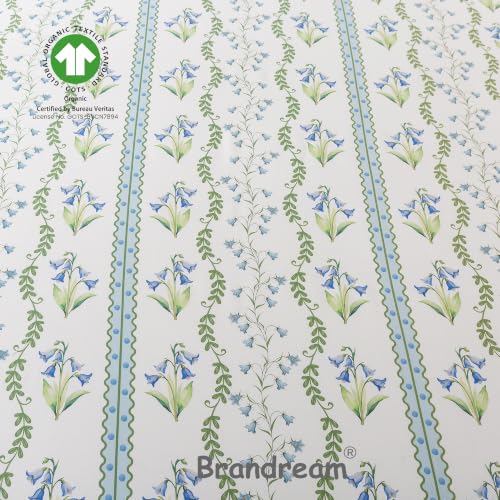 Image of Brandream Organic Crib Sheets for Girls Boys Fitted Crib Mattress Sheet Neutral, Soft Breathable Cotton Cover for Baby Bed Toddler Mattress, Blue Grandmillennial Botanical Floral Stripes and Vines