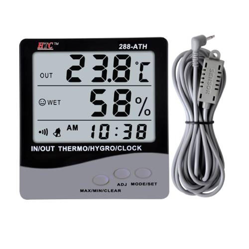 HTC Instrument 288-ATH Plastic Digital Indoor Outdoor Hygro Thermometer with Clock