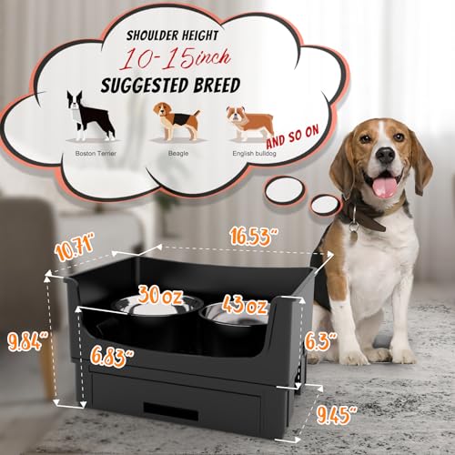 Mess Proof Raised Dog Bowls,Elevated Dog Bowl Stand Set 2 Stainless Steel Food Bowls,Splash Water Collection Non-Slip Medium Sized Feeding Table - Image 3