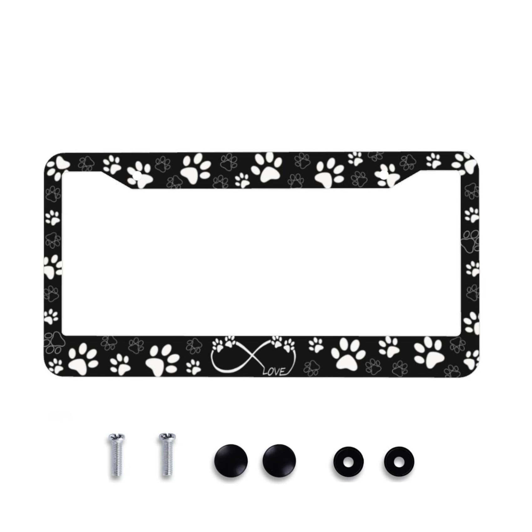 Paw Print License Plate Frame - Star Black White Dog Paw Design License Plate Covers Aluminum Metal Cute Auto Car Tag Holder with 2 Holes Equipped