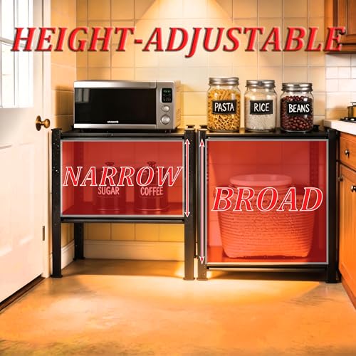 Image of 2 Tier Kitchen Storage Shelf, Kitchen Organizers Space Saving All Steel Freestanding Rack, Heavy Duty Metal Shelving Unit, Adjustable Open Shelf for Pantry Organizers and Storage 15.7 inchWx9.8 inchDx22 inchH