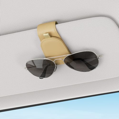 Image of Sotfamily Sunglass Holder for Car Visor, Beige, 2 Packs | Suede Cloth, Magnetic, Organizer for Car Accessories