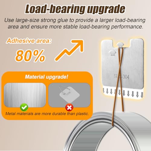 Image of 4pcs Picture Frame Hanging Hooks & 4 Adhesive Strips, Free Hanging Metal Paint Hanging Hooks Kit Picture Hangers Tool Without Nails, No Damage to Wall