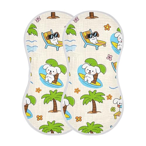 Bolaz Baby Burp Cloths 2 Pack,Puppy Palm Tree Pattern,Feeding Cloths Face Towel Super Absorbent Soft Cotton Burping Rags Feeding Bibs