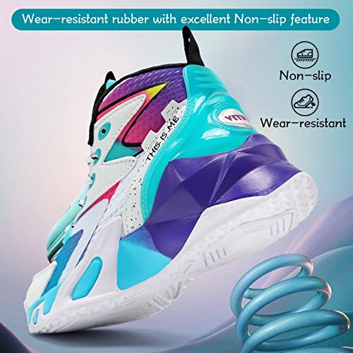 Image of VITUOFLY Kids Basketball Shoes Boys Sneakers Girls Mid-top Sports Shoes | Ankle protection, Non-slip TPR outsole, Cushioned shock-absorbing EVA midsole, Indoor outdoor sports for little & big kids