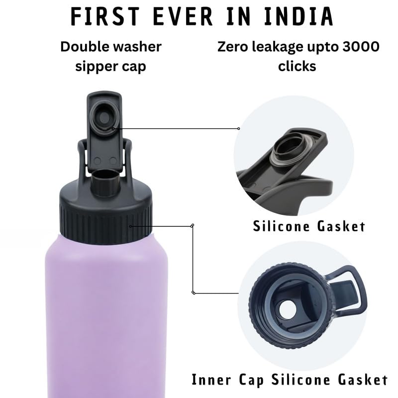 Image of Speedex Stainless Steel Metal Water Bottle 1 Ltr 1000 ml, BIS Approved, Leak Proof Sipper Cap Bottle for Office, School, Gym, Travel, Daily Use for Men, Women, Kids, Adults, Dual Purple, Set of 4