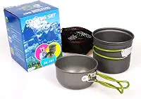 Kit Panelas Compactas para Camping Trekking Pescaria Alumínio 2 Peças Com Pegador
