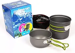 Kit Panelas Compactas para Camping Trekking Pescaria Alumínio 2 Peças Com Pegador