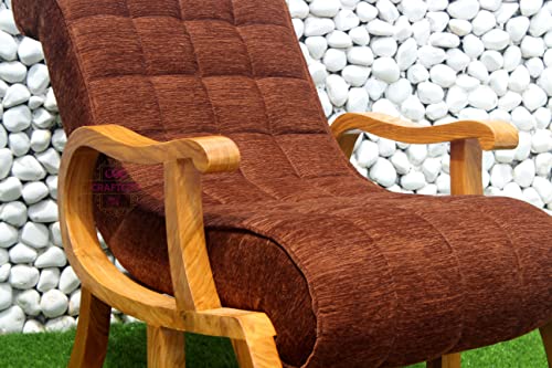 Image of CRAFTCITY Rocking Chair |Sheesham Wood Elegant Rocking Chair with Pillow and Matching Foot Stool and Pre assembeled(Dark Tan)