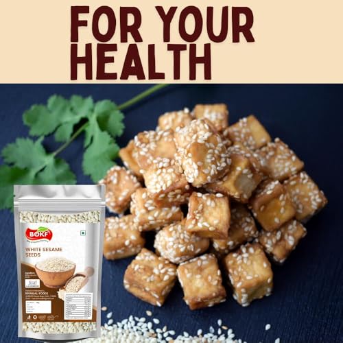 Image of BOKF Black & White Sesame Seeds | Natural, Unpolished Til | High in Calcium & Iron | Ideal for Cooking, Chutneys, Ladoos & Baking | Gluten-Free, Vegan (White Till)
