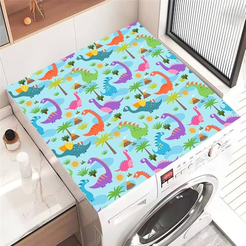 Hixingo Lavadora Estera Protectora, Cubre Lavadora, Funda Secadora Carga Superior, Protector Cubre Antideslizante para Secadoras, Autocaravanas (Dinosaurios jugando,50 * 50cm)