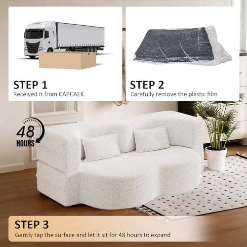 Convertible Sleeper Folding Sofa Bed, Corduroy Loveseat Sofa Boneless Couch | Teddy Boneless Couch, Foldable Sofa Bed Full Size with 2 Pillows for Living Room, Bedroom, Apartment, Guest - Image 8