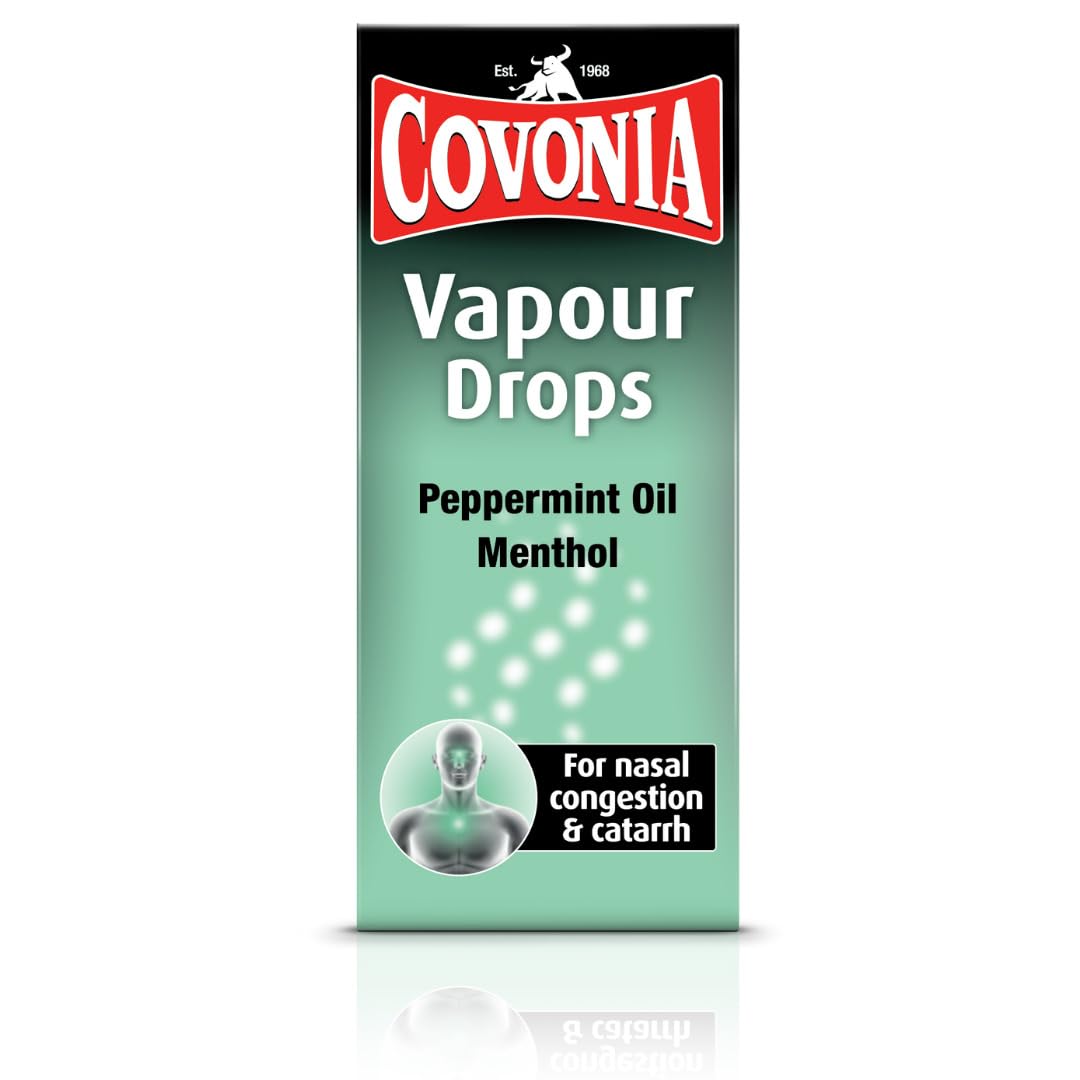 Covonia Vapour Drops , Contains Menthol & Peppermint Oil , Relieves Nasal Congestion, Catarrh & Hay fever , Suitable for Vegetarians, Vegans and Coeliacs , 15ml