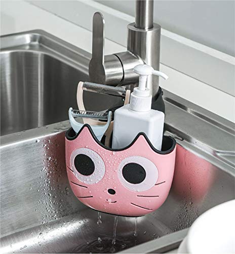 QTMY 2 PACK Sponge Holder Basket with Buckle,Sink Faucet Caddy Hanging Drain Rack, Gadget Soap Brush Desk Pen Organizer for Kitchen Bathroom,Pink Green