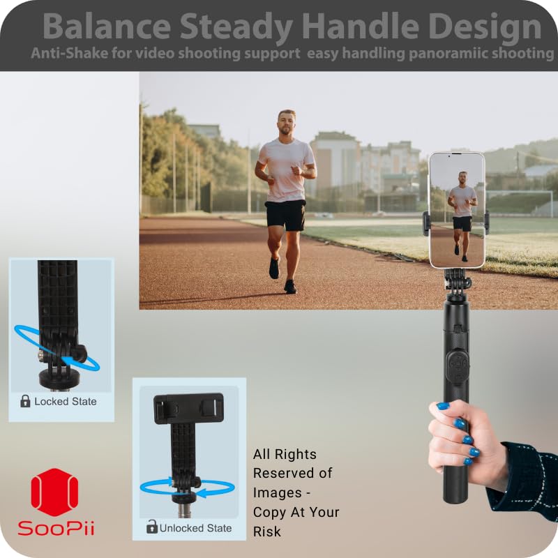 Image of SooPii 67-inch Multi-Function Long Selfie Stick with Tripod Stand Bluetooth Selfie Tripod for i-Phone, Go-Pro, and Camera - Perfect for Vlogging, Live Streaming, and Travel - (Black)
