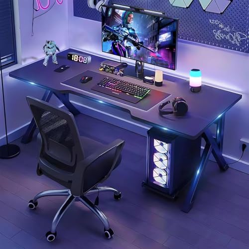 DESINO Ergonomic Large Gaming Desk 140CM Computer Desk L-Shaped Gaming Table PC Gaming Workstation Home Office Desks Space-saving Easy to Assemble (Black 2 140 * 60cm)