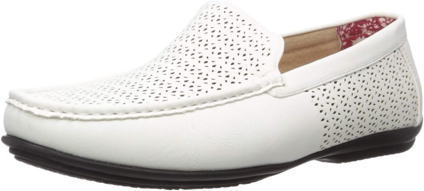 Stacy Adams Men's Cicero Perfed MOC Toe Slip-ON Driving Style Loafer, White, 7 M US