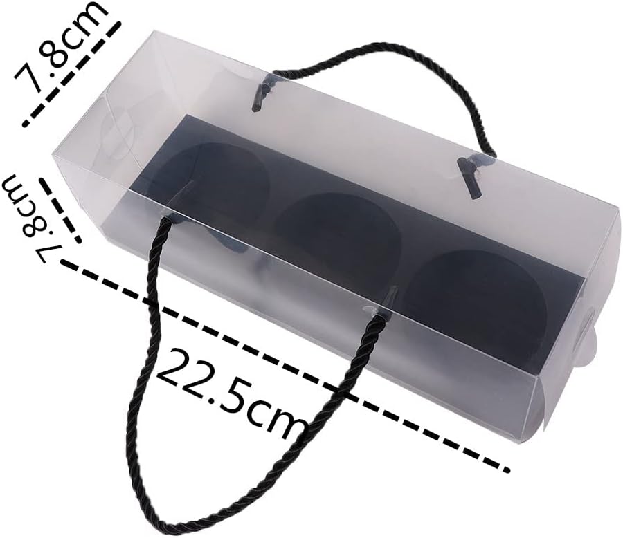Leadigol Clear Cupcake Boxes, 3 Count Cupcake Containers with Windows and Black Inserts,Portable Plastic Pastry Packaging Box with Rope Handle and Paperboard