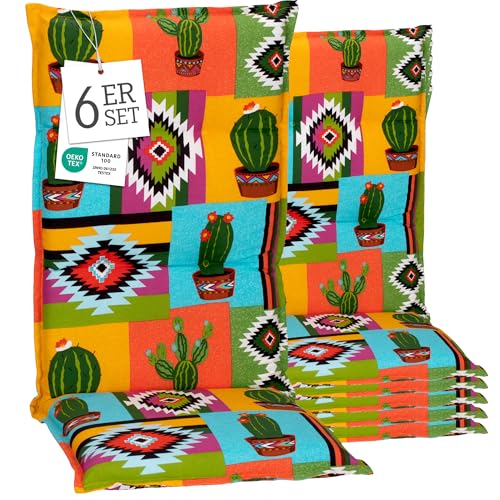 Beo® Turin Lot de 6 coussins pour chaise de jardin à dossier haut, lavables à 30 °C, respirants, résistants aux UV, fabriqués en UE, Öko-Tex Standard -...