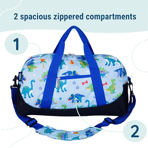 Image of Wildkin Kids Overnighter Duffel Bag - Carry-On Size, Ideal for School & Sleepovers - Dinosaur Land
