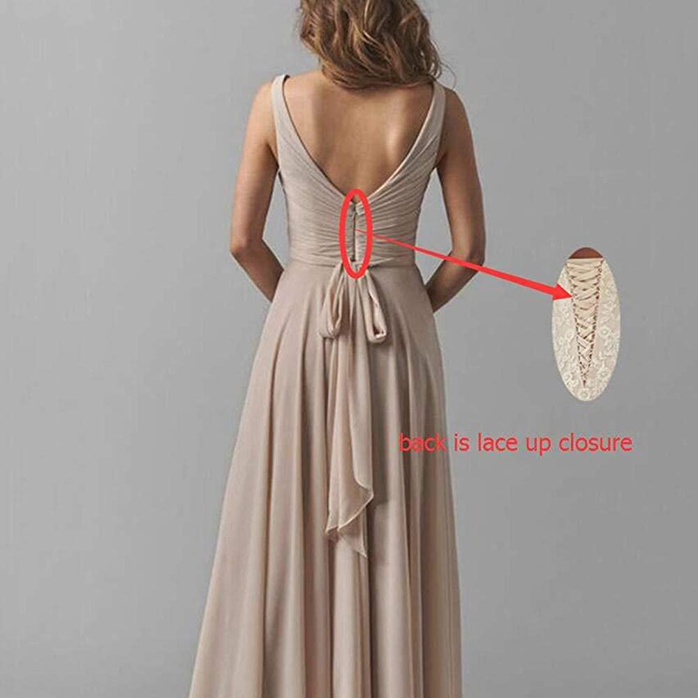 Vestito da Cerimonia Donna Lungo,Abito in Chiffon con Scollo a V a Doppia Spalla, Abito da Sera a Trapezio-Pink A_34,Damigella Vestito Elegante Abito da