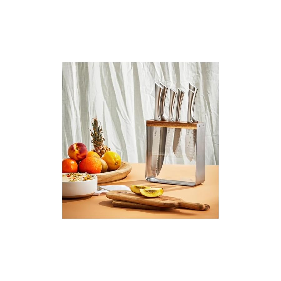 Cuisinepro-Damashiro-Knife-Block-Kinzoku-7-Piece-Set-Japanese-Steel-Knife-Block-Set-Damascus-Pattern-with-Glass-Display-Case Cuisine::pro Damashiro Knife Block (Kinzoku, 7 Piece Set) - Japanese Steel Knife Block Set, Damascus Pattern with Glass Display Case