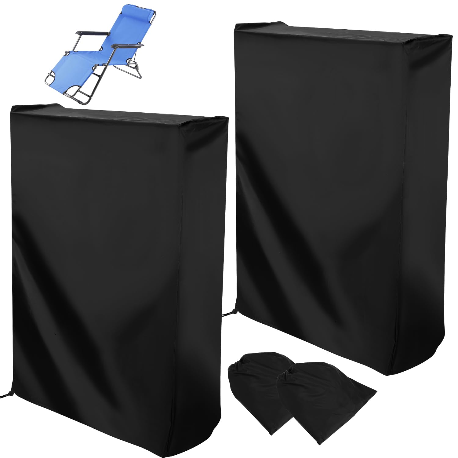 Bixury Funda Sillas Jardin Impermeable, 2 Piezas Funda Tumbona Exterior Impermeable, Funda Para Sillas Exterior Jardin de Tela Oxford 420D, Antipolvo Anti-UV con Bolsa de Almacenamiento (Negro)