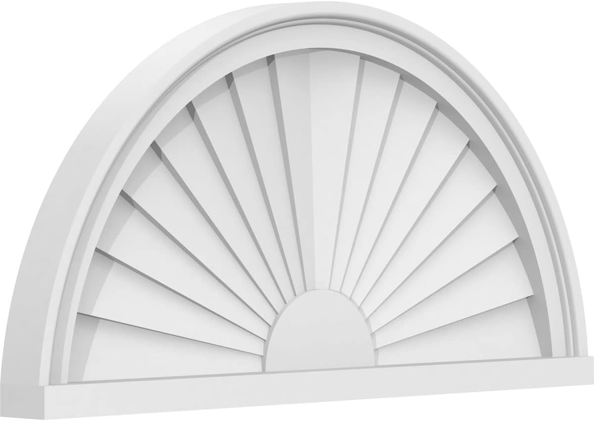 26"W x 13"H x 2"P Half Round Sunburst Architectural Grade PVC Pediment 26-in. W Sunburst Pediment