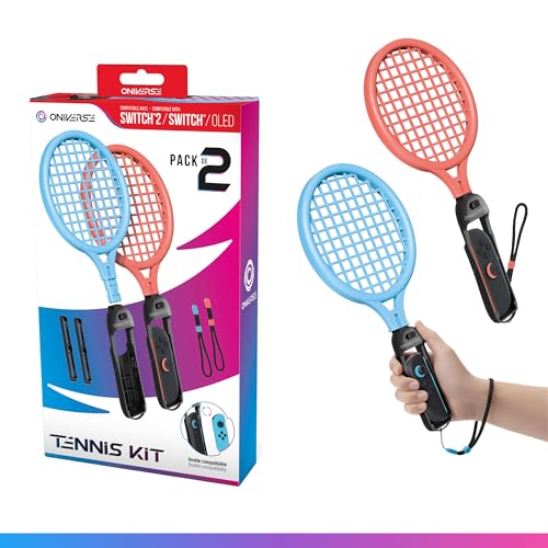 Oniverse Confezione da 2 racchette da tennis per Nintendo Switch 2/Switch/OLED - Giochi sportivi compatibili con Mario Tennis Fever, Switch Sports, Accessori per Joy-Con con cinturini regolabili - Ara