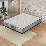 NOVEMBER Ensemble Matelas + Sommier - Matelas Mousse Mémoire de Forme d’épaisseur 16cm + Sommier lit, à Lattes en Bois, Cadre en métal (90 x 200 cm)