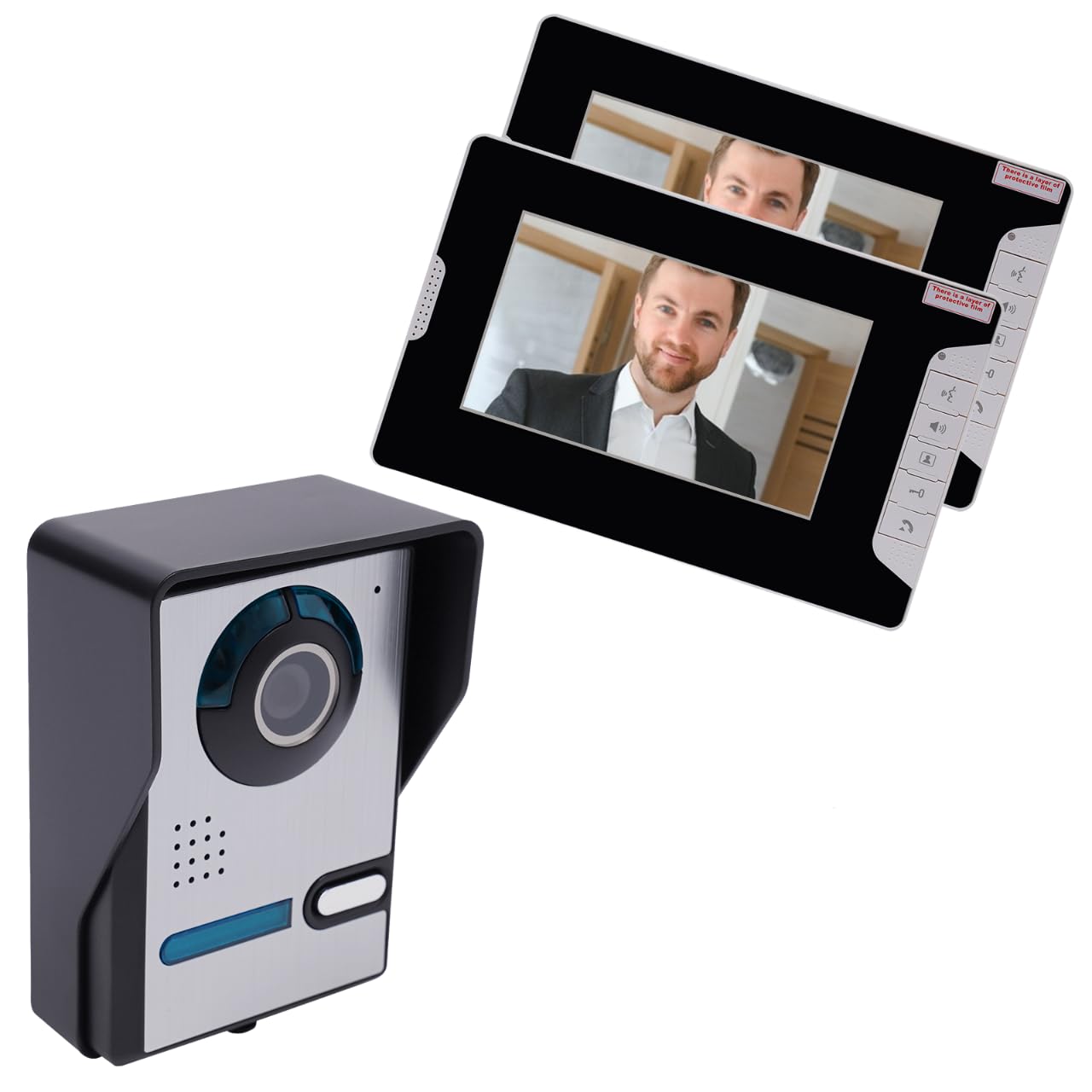 Video Türsprechanlage 2 Monitore 7" Farb-TFT-LCD mit Kamera und Nachtsicht – Drehbare Kamera, Freisprechanlage, Wetterfest IP65 – Gegensprechanlage mit Türöffner für Einfamilienhaus