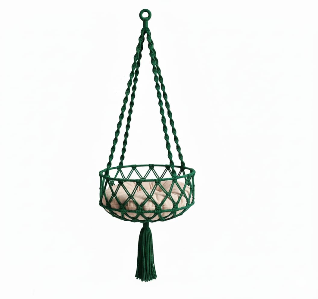 Cat Hammock for Pets, Macramé pet Bed, Boho Hanging Pet Bed, Macramé Hammock Swing, Cat Gift, Pet Furniture Pet Hammock Without Any Pillow Color: Green-image-26