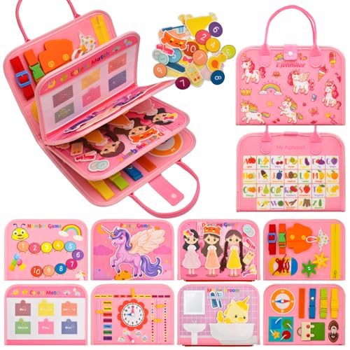 Image of Busy Book for Toddlers 1-3, Montessori Toys Busy Board for 1 2 3 4 Year Old Girl Birthday Gift Educational Learning Quiet Activity Book Airplane Car Travel Toys for Tollders Kids 1-3