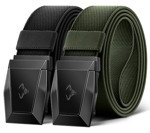 Image of BULLIANT 2-Pack Men Stretch Tactical Web Belt-Trimmable 1.5 inch-Adjustable Fit