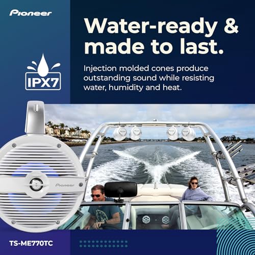 Image of PIONEER TS-ME770TC 7.7 inch Wakeboard Tower Speakers (Pair, White Classic Design) - 250W, RGB LED Lighting, Water Resistant Marine Speaker System Upgrade for Boats and Other Outdoor Audio Systems