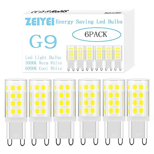 ZEIYEI G9 LED Bulbs Cool White 6000K 5W (40-50W Halogen Equivalent) 450LM Non-Dimmable Flicker-Free Energy-Saving LED Bulbs Suitable for Home Decor Commercial and Office Lighting-6Pcs