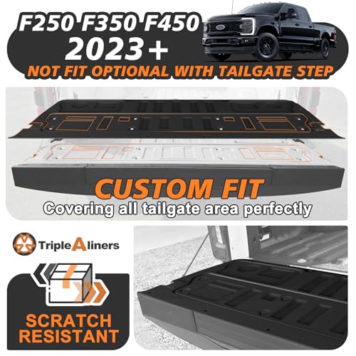 Image of TripleAliners Truck Mat Compatible with 2023-2026 Ford Super Duty F250 /F350 /F450 Accessories, Tailgate Mat Custom Fit All Weather Protection Pickup Liner, Not Fit Optional with Tailgate Step