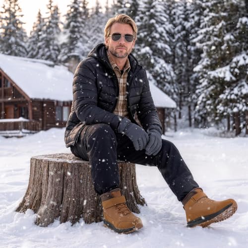 Image of FitVille Wide Width Mens Winter Boots Fur Lined Extra Wide Snow Boot Lightweight Non Slip Outdoor Mens Diabetic Shoes for Flat Feet