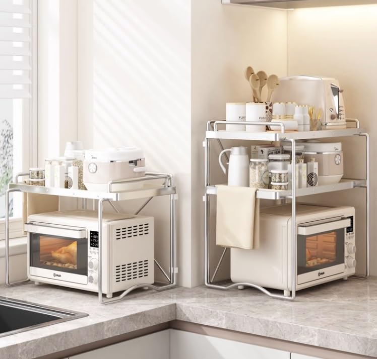 Amazon｜トースターラックレンジ上ラック 2段 電子レンジラック