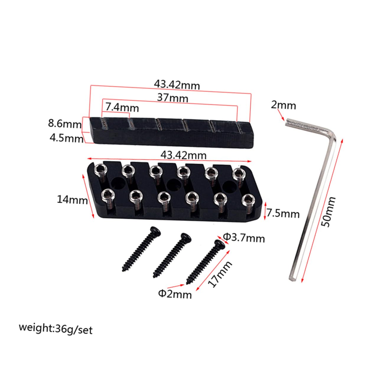 Toyvian Dado e Regolazione Altezza in Rame di Bloccaggio delle Corde per Chitarra Elettrica a 6 Corde Nero con Capotasto in Osso di Cammello