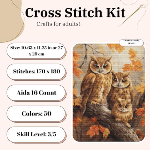 Image of Luca-S Cross Stitch Kit The Owls Family, BU5045, Counted Cross Stitch Kit for Adults, Needlecraft and Embroidery Kit | embroidery by Marussia