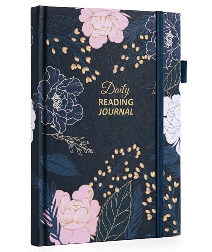 Comkiso Reading Journal for Book Lovers - 75 Book Journal Reading Log for Book Tracking A5 Linen Book Review Journal with TBR Tracker List Ratings Challenges Prompts and Index - Peony
